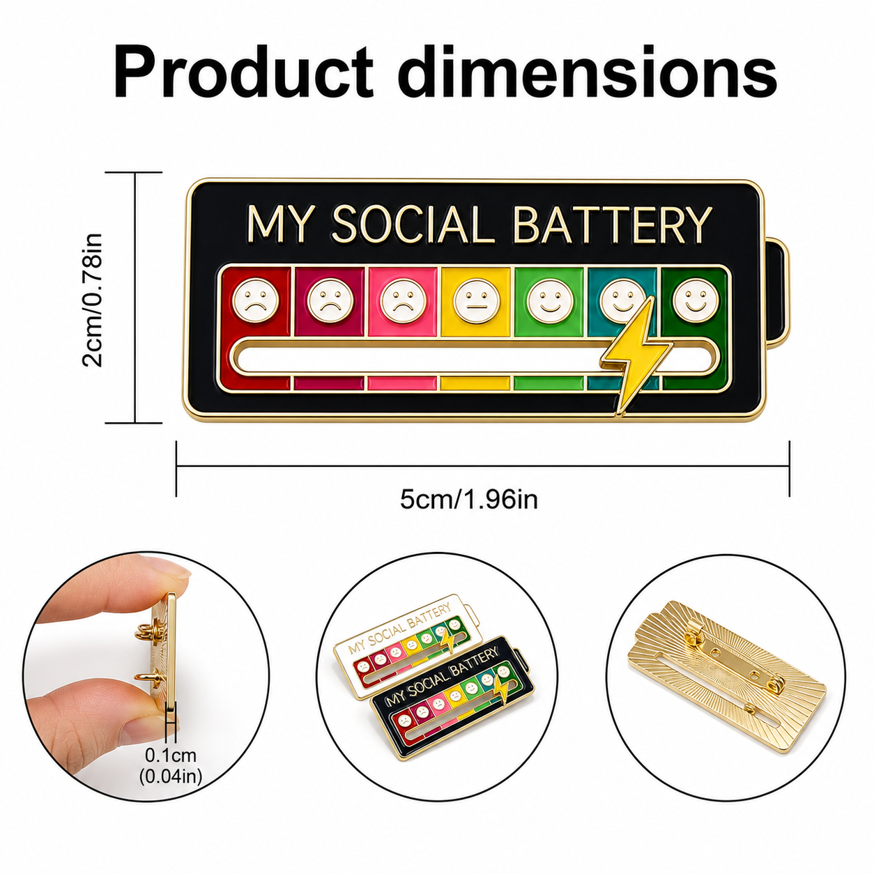 2 Pack Social Battery Slider Pin - Interactive Mood Pin for Introverts, Funny Social Battery Creative Badge for Jackets & Backpacks - Novelty Accessories & Cute Gifts for Friends, Her