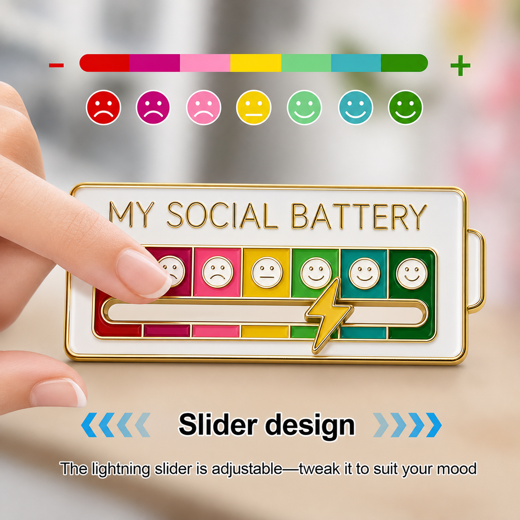 2 Pack Social Battery Slider Pin - Interactive Mood Pin for Introverts, Funny Social Battery Creative Badge for Jackets & Backpacks - Novelty Accessories & Cute Gifts for Friends, Her