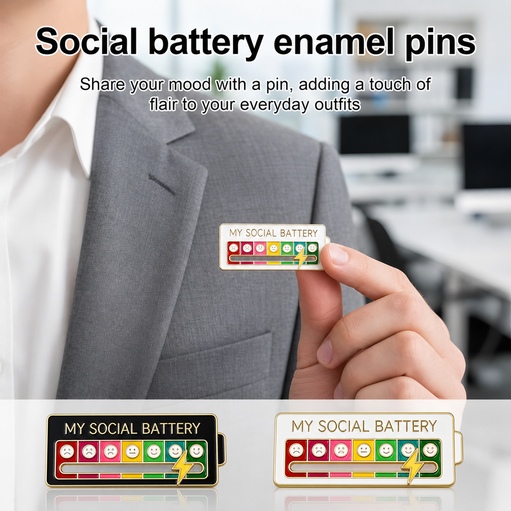 2 Pack Social Battery Slider Pin - Interactive Mood Pin for Introverts, Funny Social Battery Creative Badge for Jackets & Backpacks - Novelty Accessories & Cute Gifts for Friends, Her