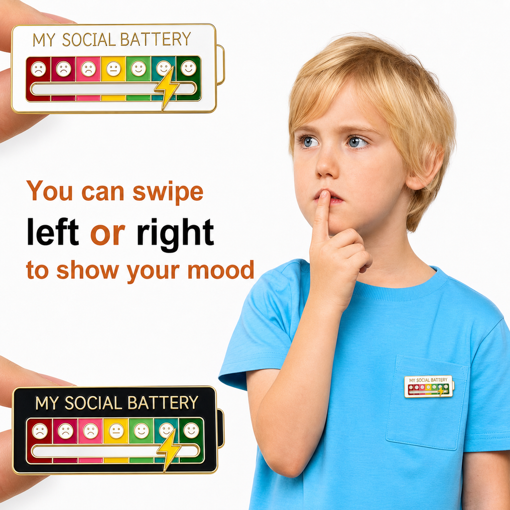 2 Pack Social Battery Slider Pin - Interactive Mood Pin for Introverts, Funny Social Battery Creative Badge for Jackets & Backpacks - Novelty Accessories & Cute Gifts for Friends, Her