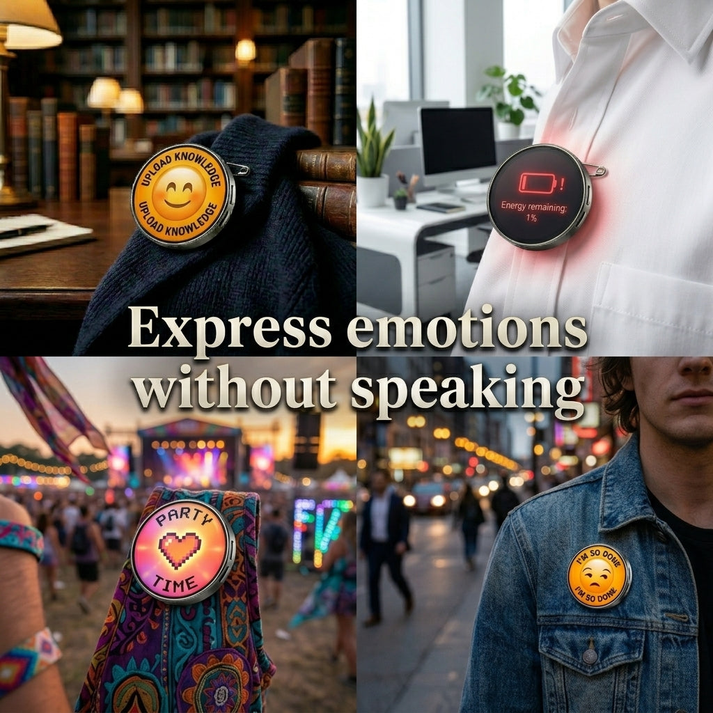 Smart Digital Badge, 1.8" Touchscreen Wearable Display for Photos, GIFs & Videos, App Customizable Anime/K-Pop Pin for Bags, Outfits & Events