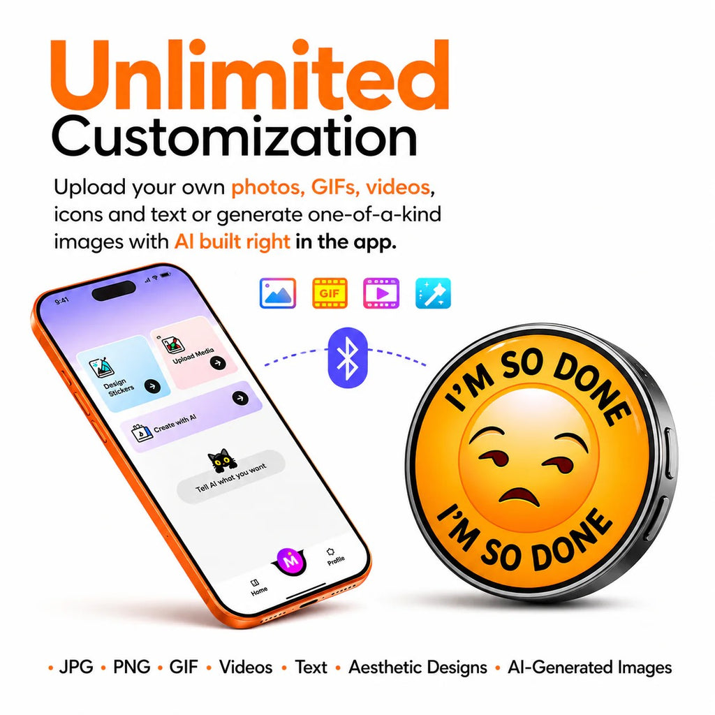 Smart Digital Badge, 1.8" Touchscreen Wearable Display for Photos, GIFs & Videos, App Customizable Anime/K-Pop Pin for Bags, Outfits & Events