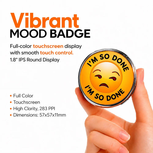Smart Digital Badge, 1.8" Touchscreen Wearable Display for Photos, GIFs & Videos, App Customizable Anime/K-Pop Pin for Bags, Outfits & Events