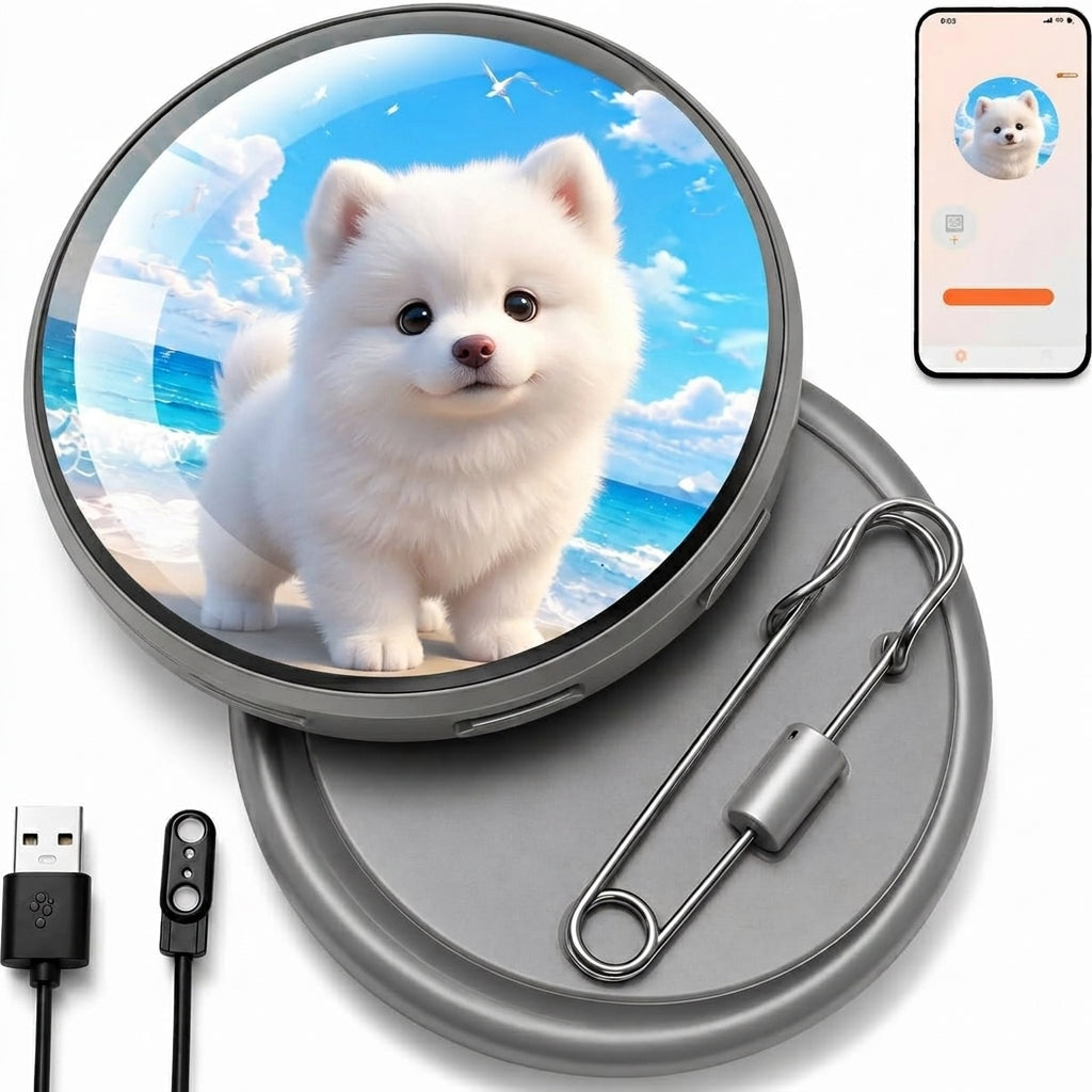 Smart Digital Badge, 1.8" Touchscreen Wearable Display for Photos, GIFs & Videos, App Customizable Anime/K-Pop Pin for Bags, Outfits & Events